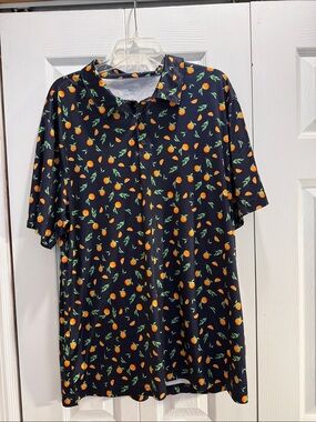 bcg Black Polo with Orange Fruit Print